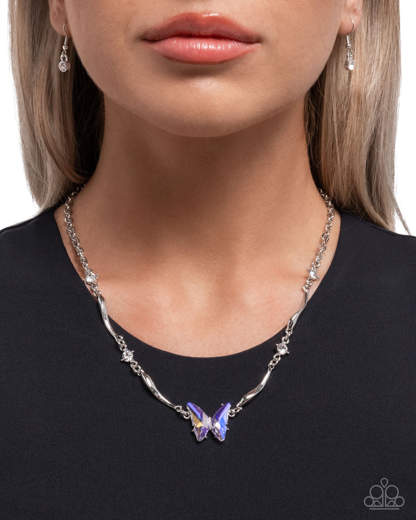 Paparazzi Gliding Glitz - Purple UV Shimmery Butterfly Silver Necklace N3869