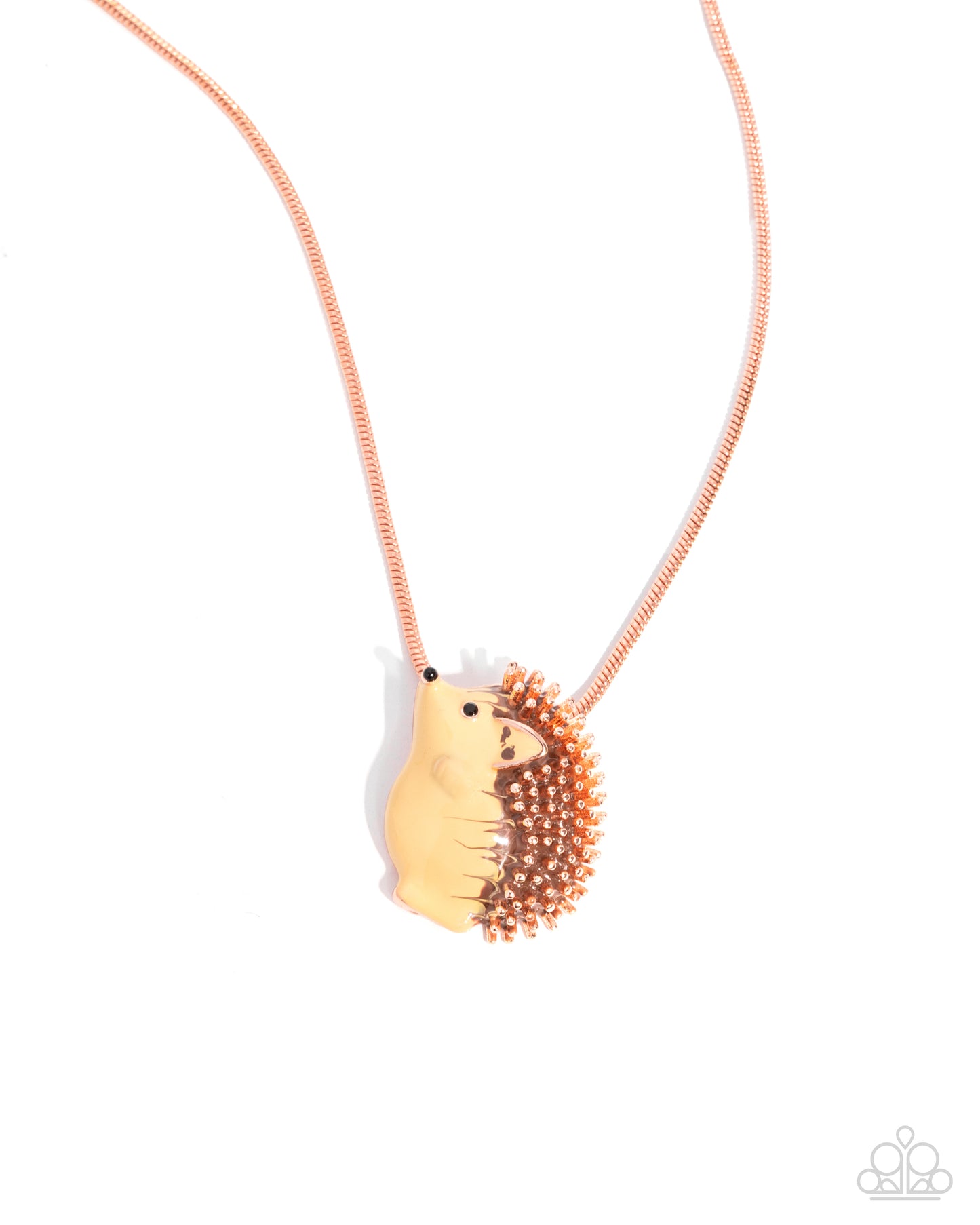 Porcupine Pizzazz - Copper - Shiny Copper, Brush & Yellow Studded Porcupine Pendant Necklace Paparazzi N3552