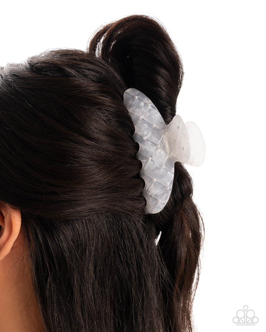 Precise Pearls - White Translucent Acrylic & Petite Pearl Accent Hair Claw Clip Paparazzi H0201