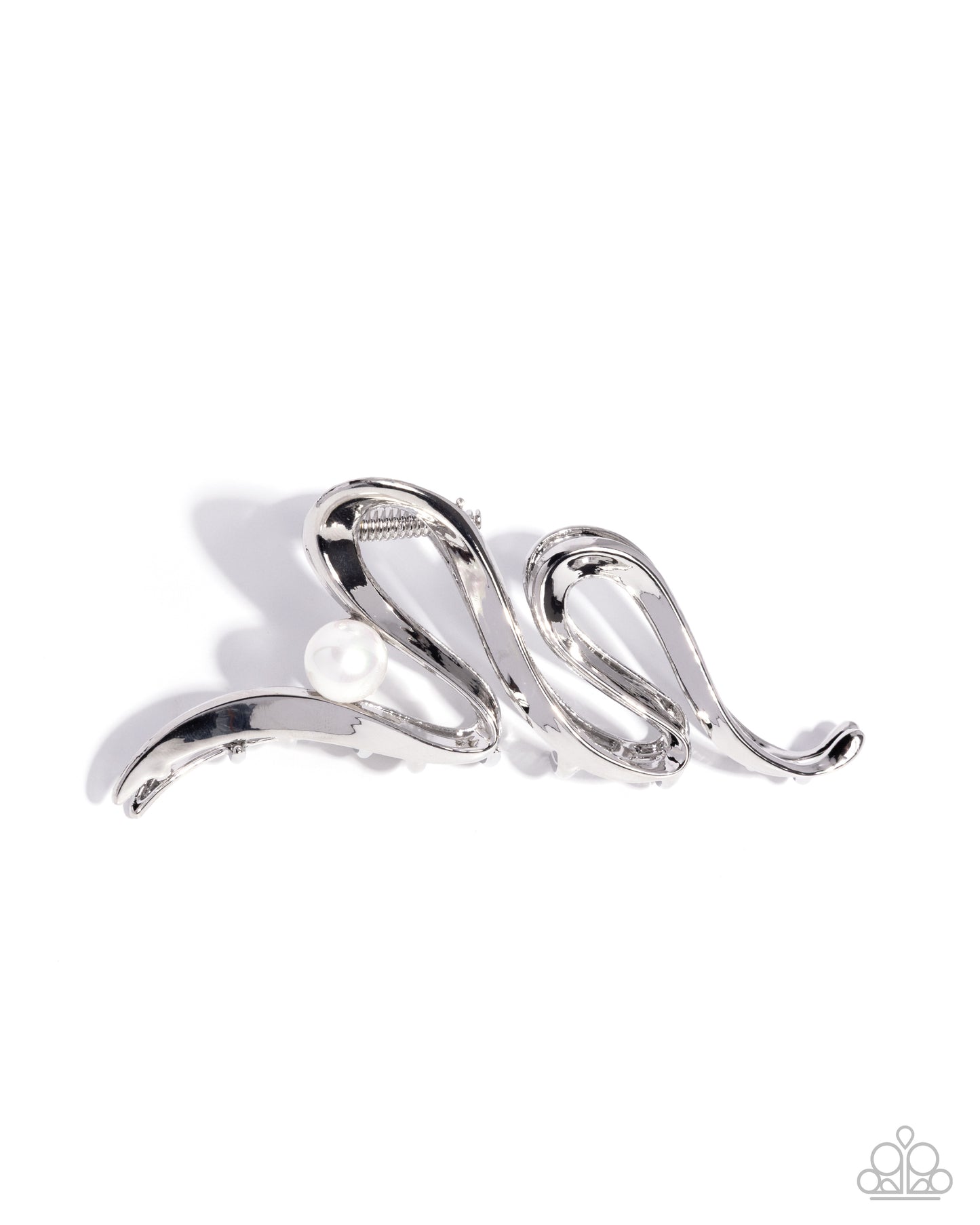 Paparazzi Melodic Monarch - White Pearl Silver Wave Metallic Hair Claw Clip