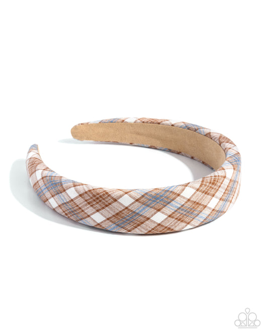 Adorably Academic - Brown, Light Blue, White Fabric Headband Hair Accessory Paparazzi H0227