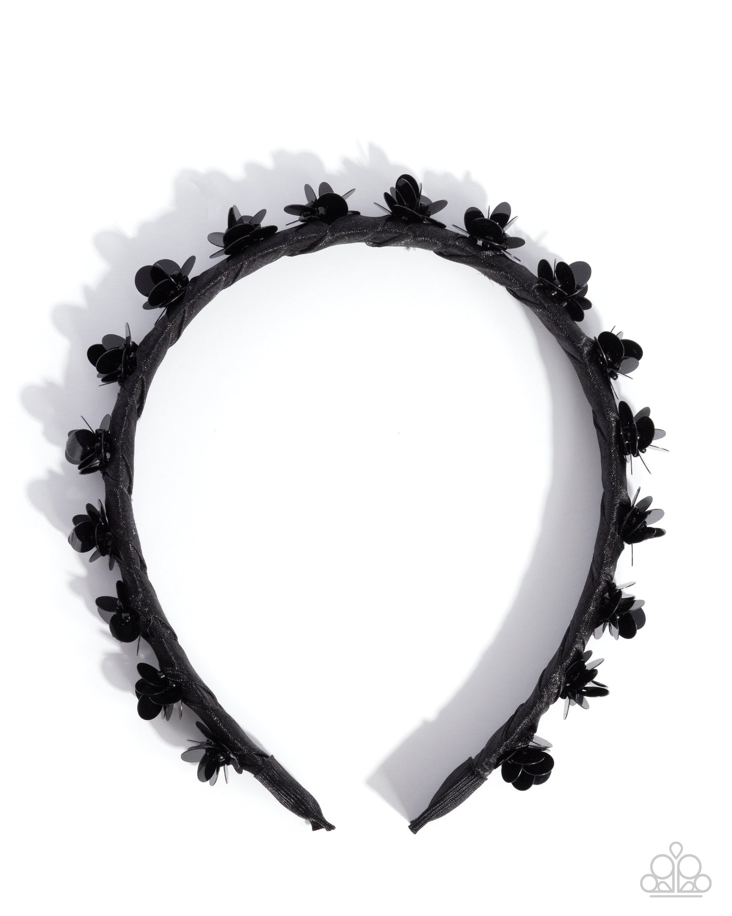 Floral Film - Black Sequin Flower Ribbon Band Headband Paparazzi H0229