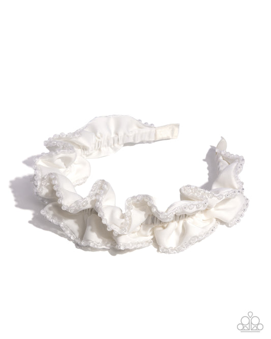 Beaded Broadcast - White Oversized Ribbon With Crystal-Like White Bead Headband Paparazzi H0224