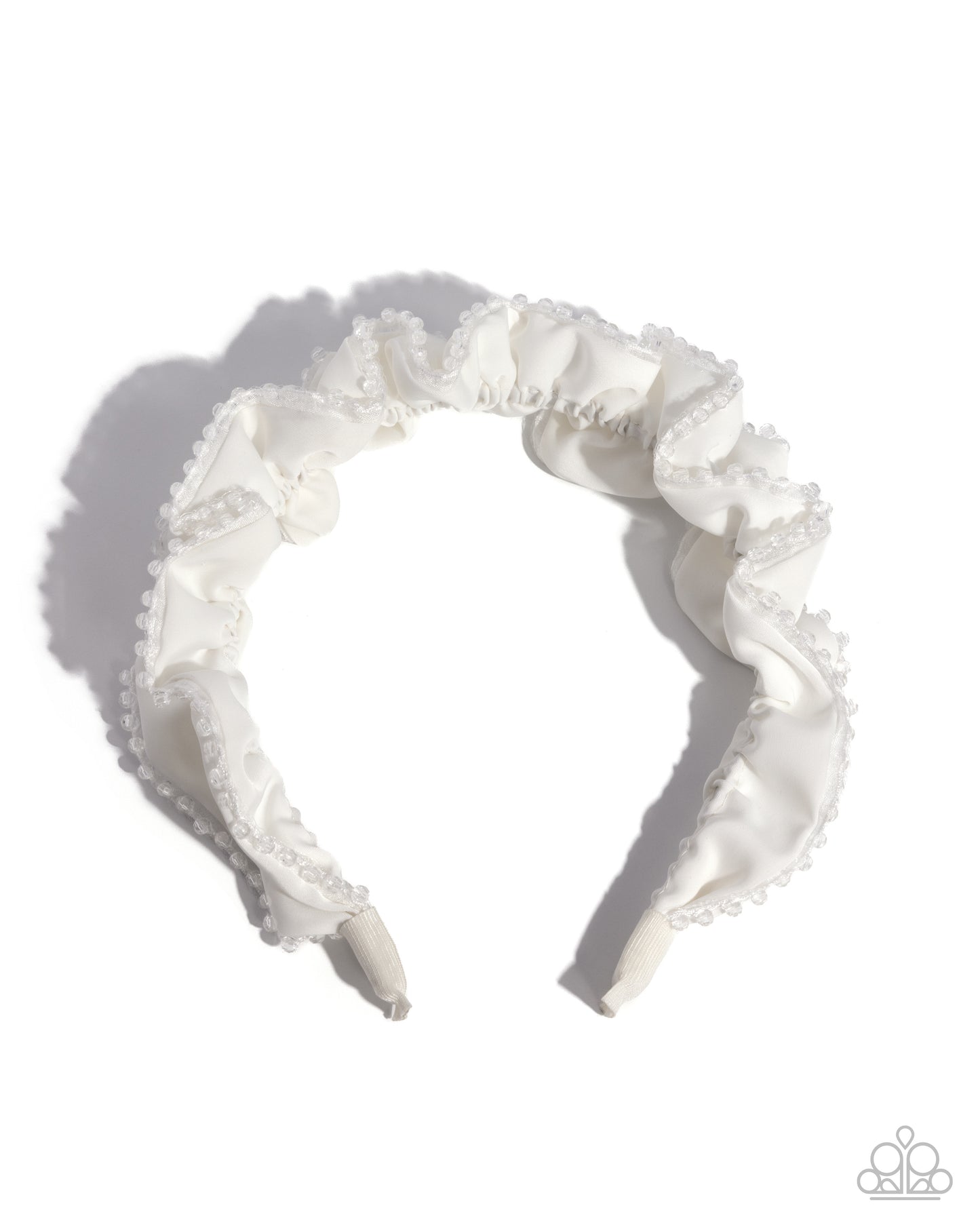 Beaded Broadcast - White Oversized Ribbon With Crystal-Like White Bead Headband Paparazzi H0224