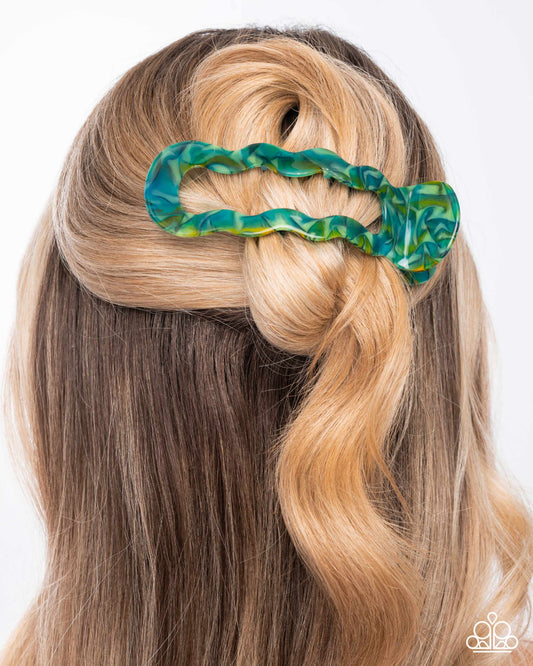 Jovial Jellyfish - Green Emerald Swirl Acrylic Flat Claw Clip Paparazzi H0214