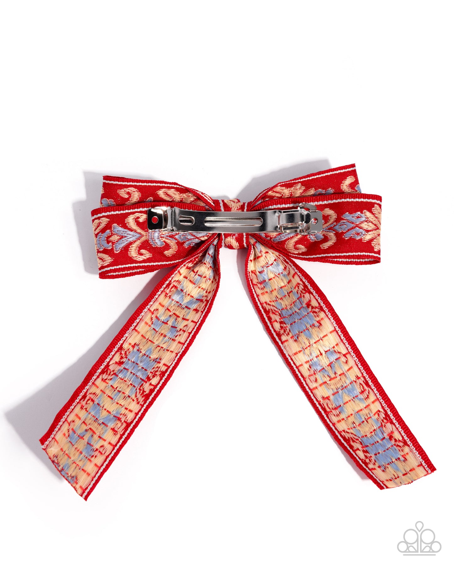 Printed Parlor - Red, Blue White Vintage European Pattern Ribbon Hair Bow Clip Paparazzi H0221