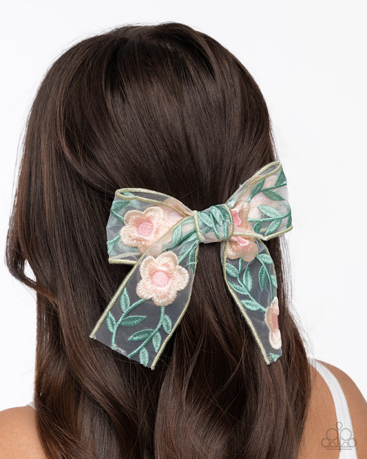 Garden Gusto - Multi Green, Yellow Flowered Ribbon Hair Bow Clip Paparazzi H0219