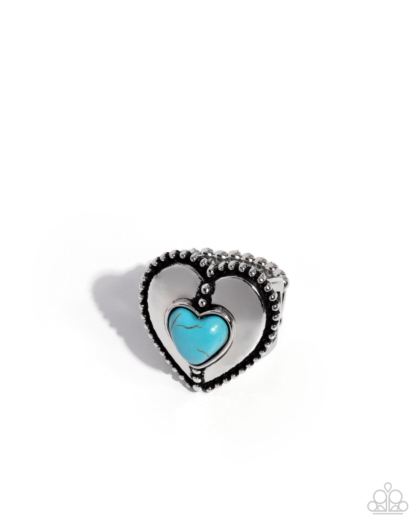Paparazzi COURTING Chance - Blue Turquoise Heart Silver Ring Santa Fe Style R1225