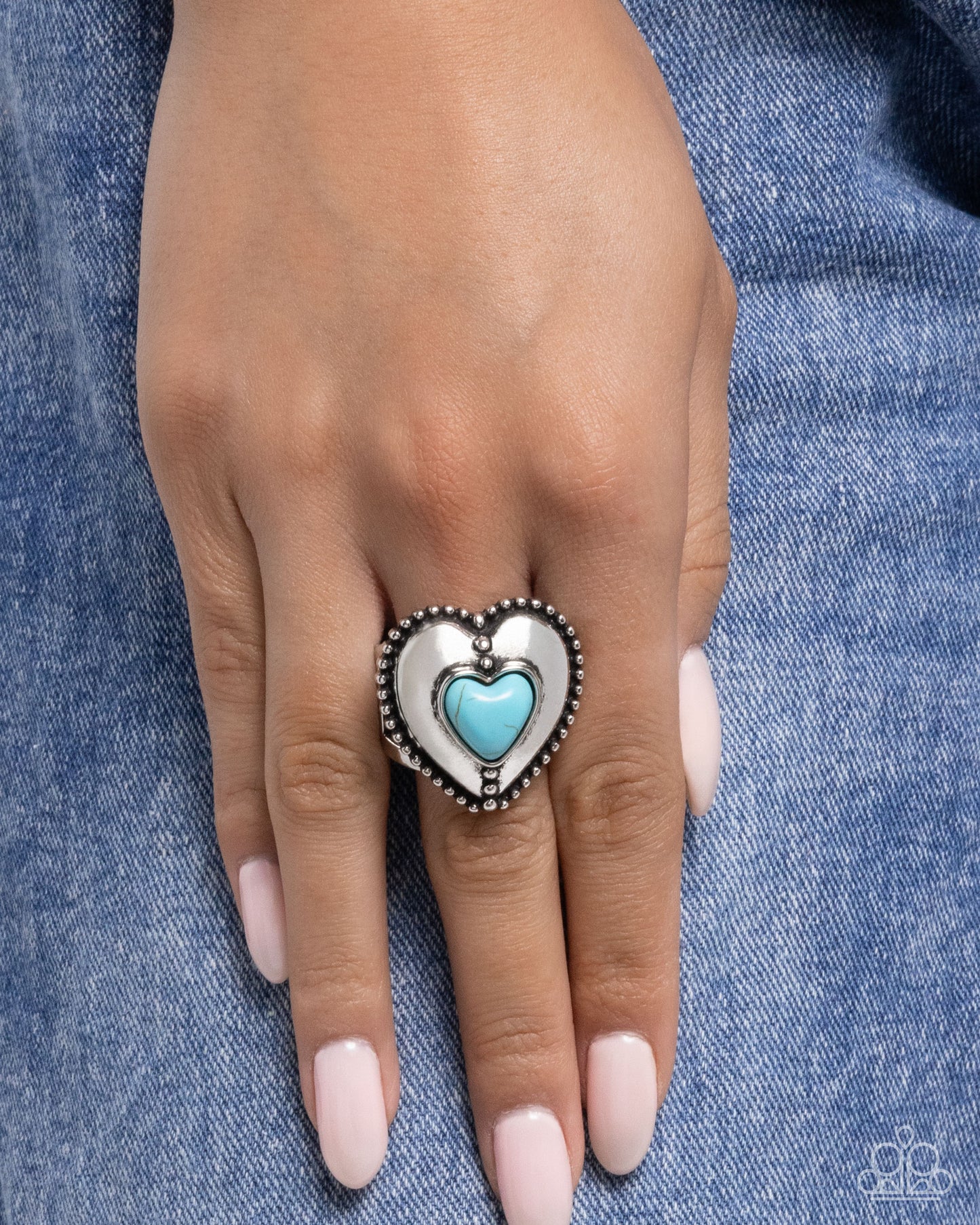 Paparazzi COURTING Chance - Blue Turquoise Heart Silver Ring Santa Fe Style R1225