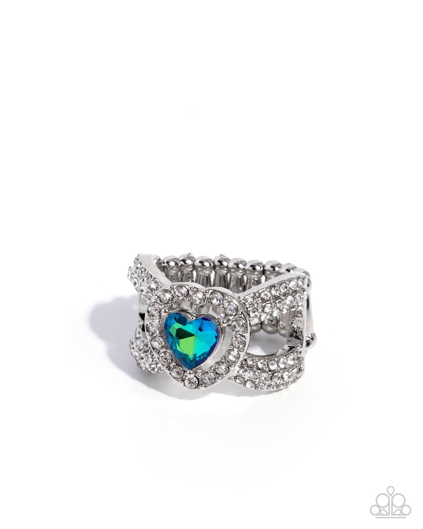 Paparazzi Lovely Levels - Green Blue UV Heart Gem Silver Ring R1348