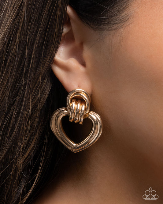 Paparazzi Constant Calm - Gold Heart Post Earring E0946