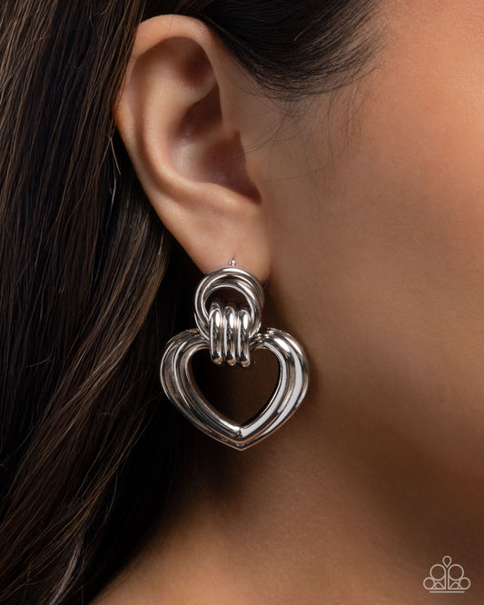 Constant Calm - Silver Chunky Heart Post Earring Paparazzi