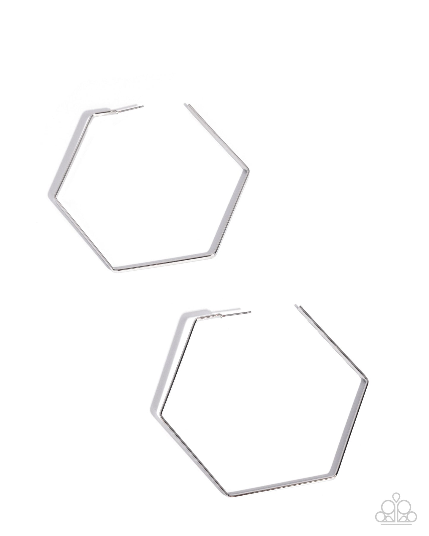 Handcrafted Hexagons - Silver Hexagon 3 Inch Hoop Earrings Paparazzi E3068
