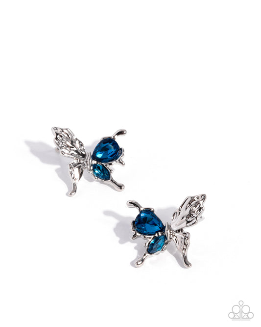 Paparazzi Metamorphosis Moment - Blue Gem & Silver Butterfly Post Earring E0703