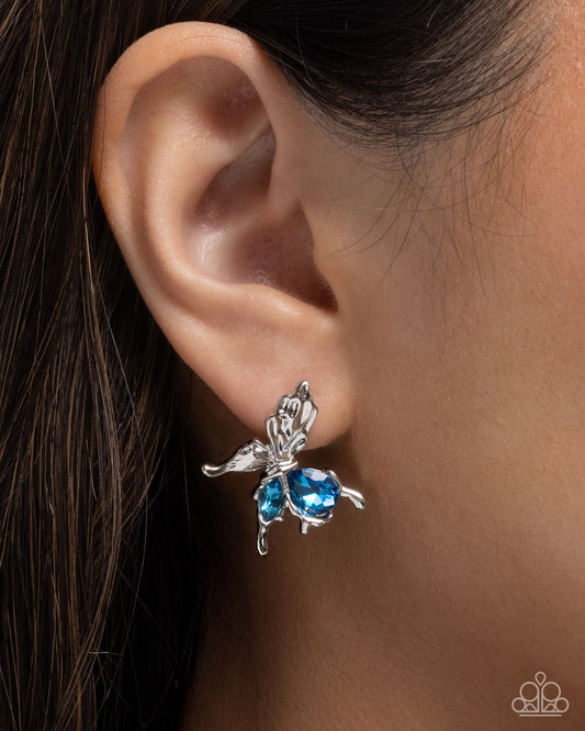 Paparazzi Metamorphosis Moment - Blue Gem & Silver Butterfly Post Earring E0703