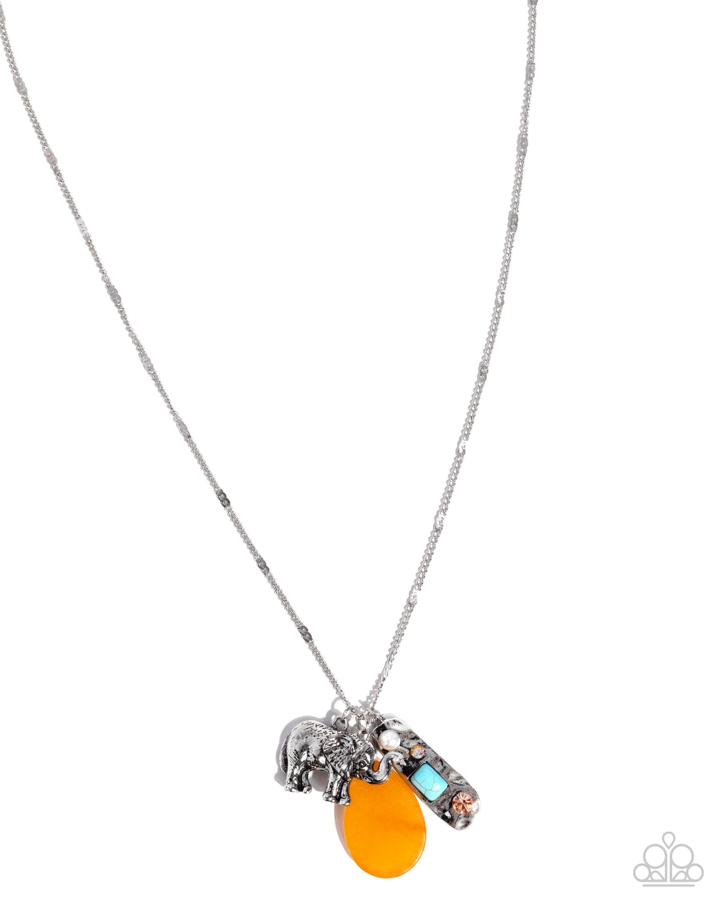 Paparazzi Elephant Empire - Orange Teardrop, Turquoise Stone & Antiqued Silver Elephant Necklace N3934