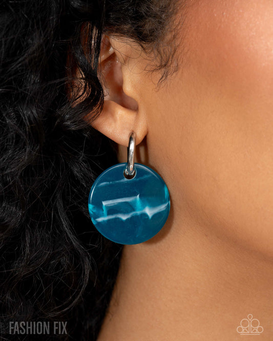 Spirited Show - Blue Acrylic Disc 1/2 Inch Hoop Earring Fashion Fix Glimpses Of Malibu July 2025 Paparazzi E2990