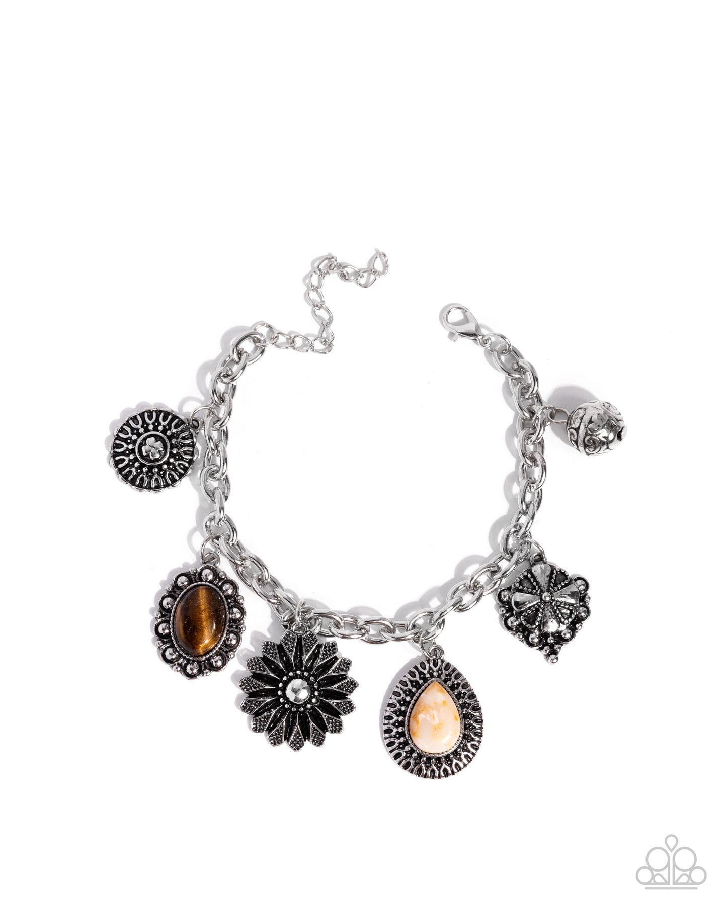 Select Stones - Brown Tiger's Eye Stone, Silver Charm Santa Fe Style Bracelet Paparazzi B2368