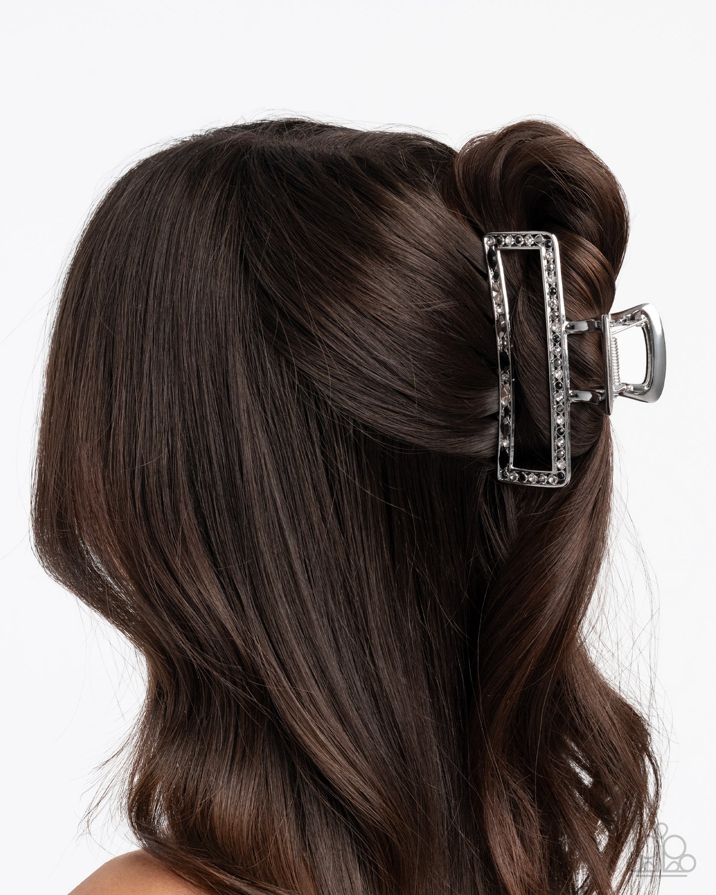 Slow It Down - Black, Hematite, White & Smoky Rhinestone & Gem Silver Metal Hair Claw Clip H0211