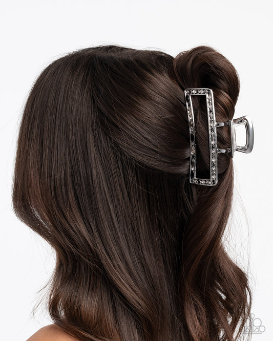 Slow It Down - Black, Hematite, White & Smoky Rhinestone & Gem Silver Metal Hair Claw Clip H0211