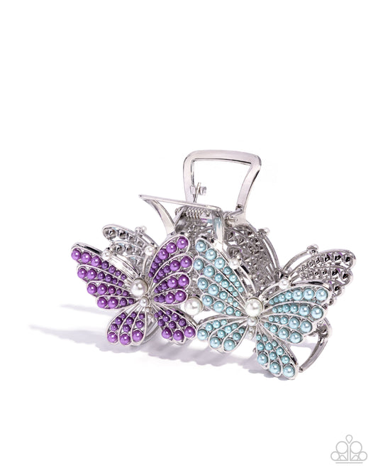 Perfect Pairing - Multi Lavender & Limpet Shell Blue Pearl Butterfly Hair Claw Clip Paparazzi H0204