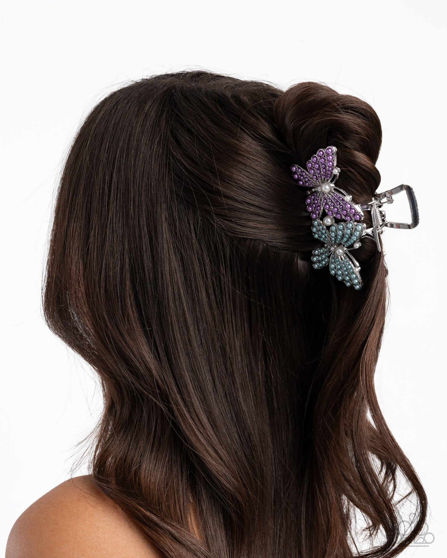 Perfect Pairing - Multi Lavender & Limpet Shell Blue Pearl Butterfly Hair Claw Clip Paparazzi H0204