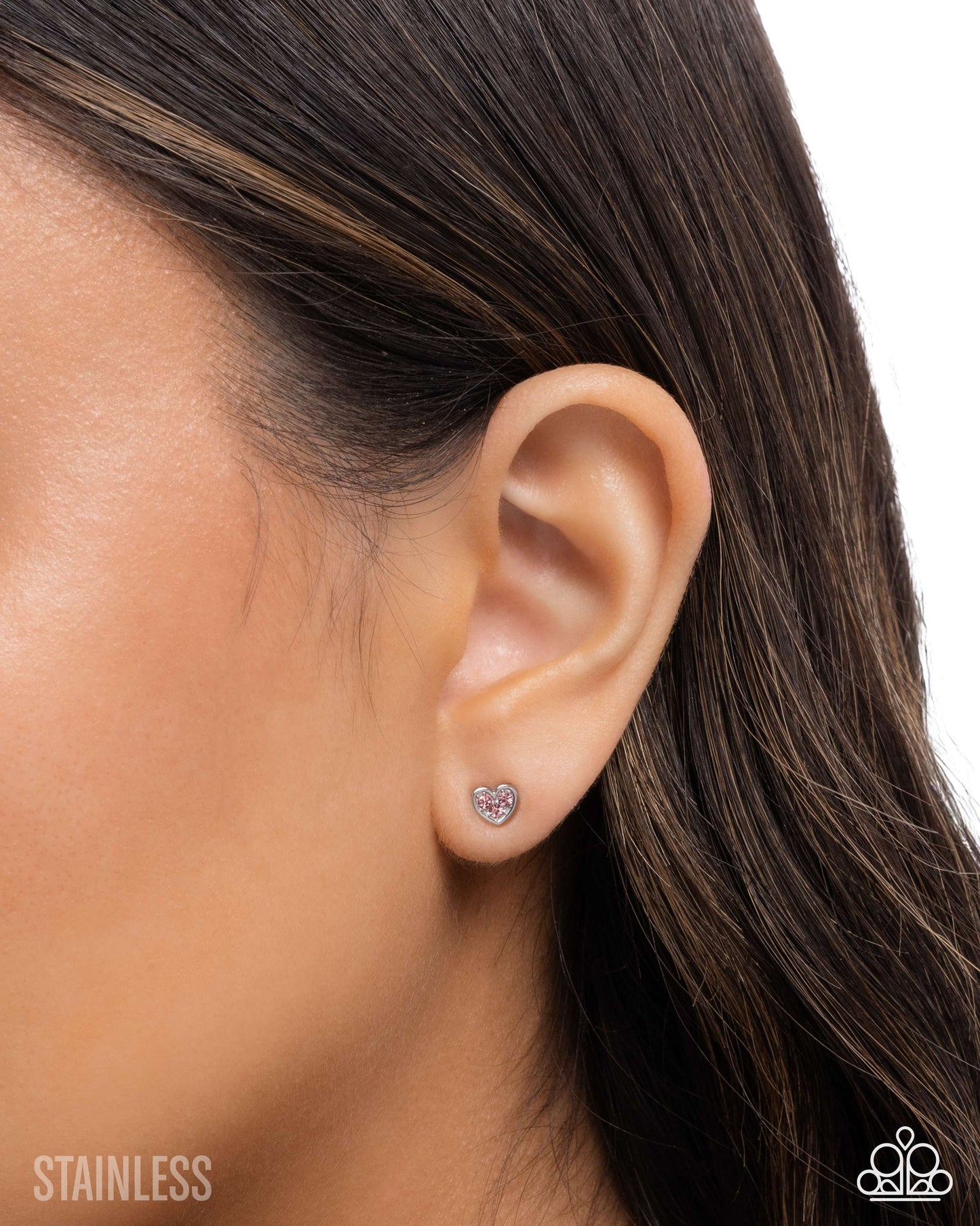 All My Affection - Pink - Light Rose Rhinestone Silver Heart Stainless Steel Earring Paparazzi E3063