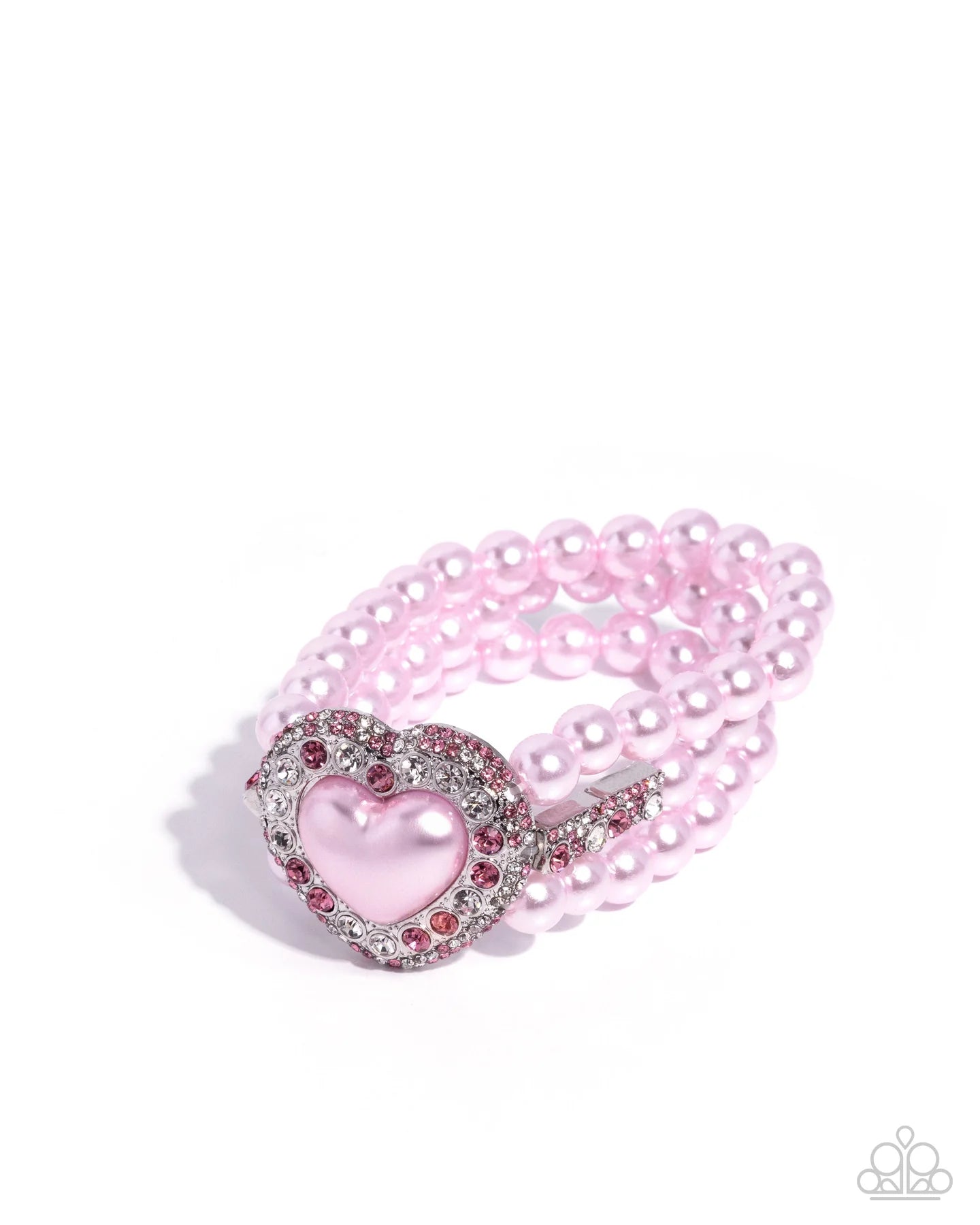 Lifelong Love Letter - Pink Pearl Rhinestone Silver Heart Stretch Bracelet Paparazzi 2025 Convention Exclusive B2333