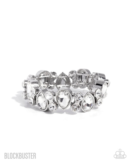 Secure Sparkle - White Gem Silver Stretch Bracelet Blockbuster 2025 Exclusive - Paparazzi B2453