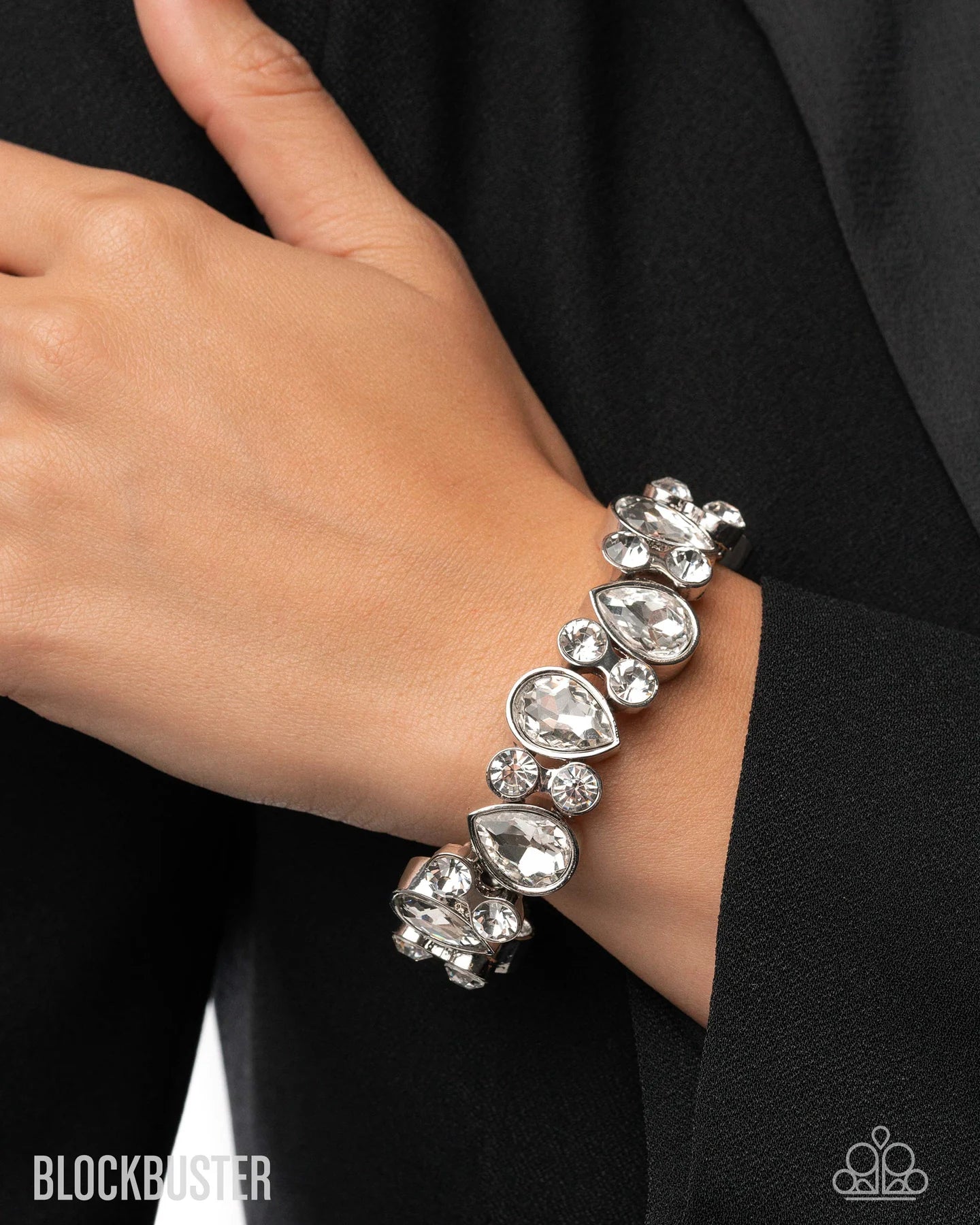 Secure Sparkle - White Gem Silver Stretch Bracelet Blockbuster 2025 Exclusive - Paparazzi B2453