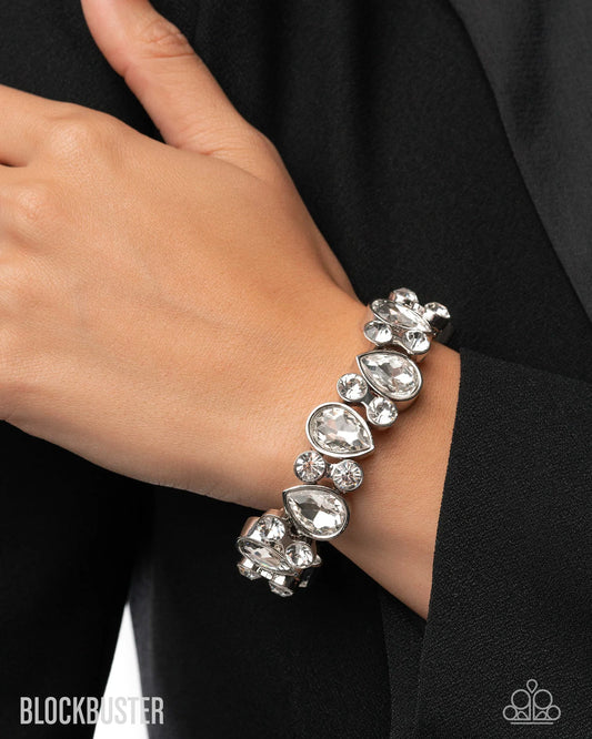 Secure Sparkle - White Gem Silver Stretch Bracelet Blockbuster 2025 Exclusive - Paparazzi B2453