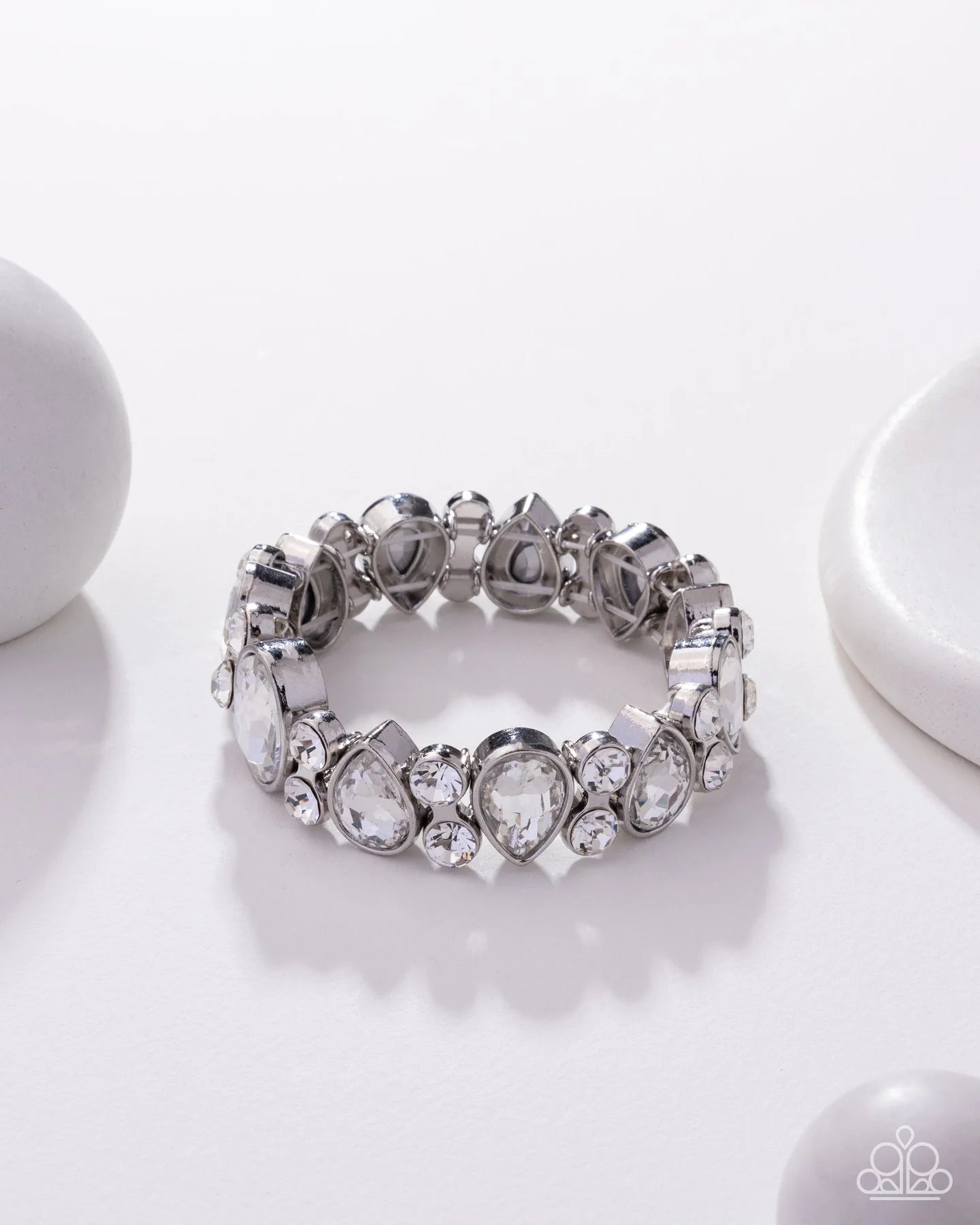 Secure Sparkle - White Gem Silver Stretch Bracelet Blockbuster 2025 Exclusive - Paparazzi B2453