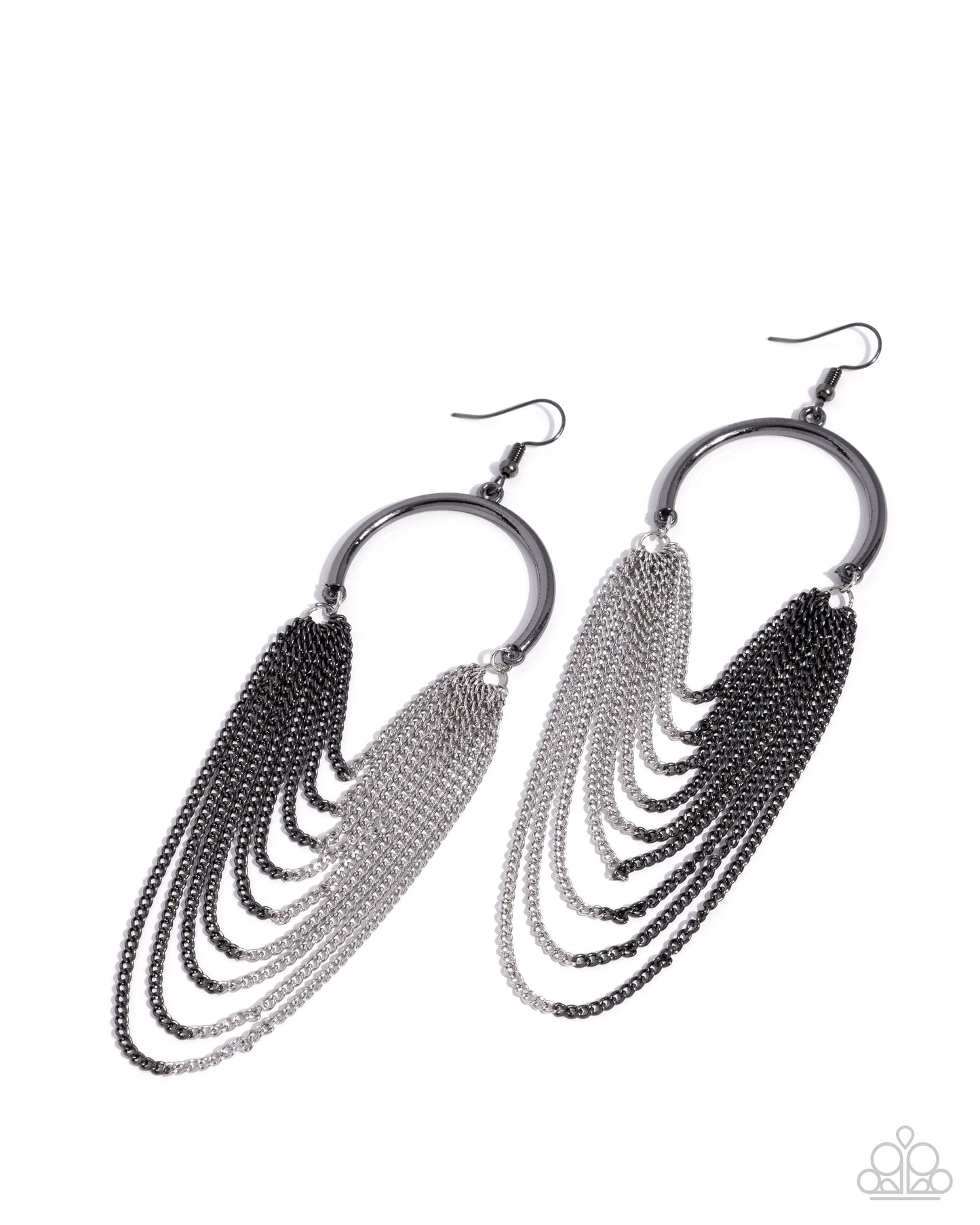 Focused Fringe - Black Gunmetal & Silver Chain Chandelier Earring 2025 Convention Exclusive Paparazzi E3062