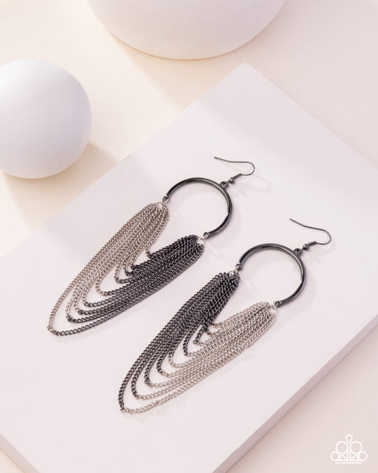 Focused Fringe - Black Gunmetal & Silver Chain Chandelier Earring 2025 Convention Exclusive Paparazzi E3062