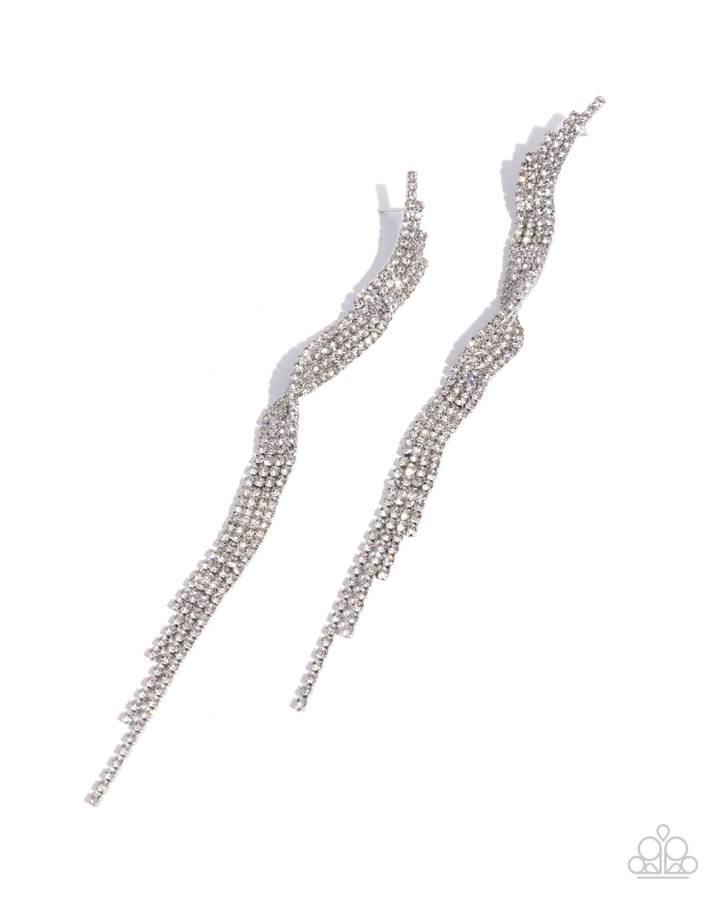 Paparazzi Flashy Following - White Rhinestone Twist Tassel Earring