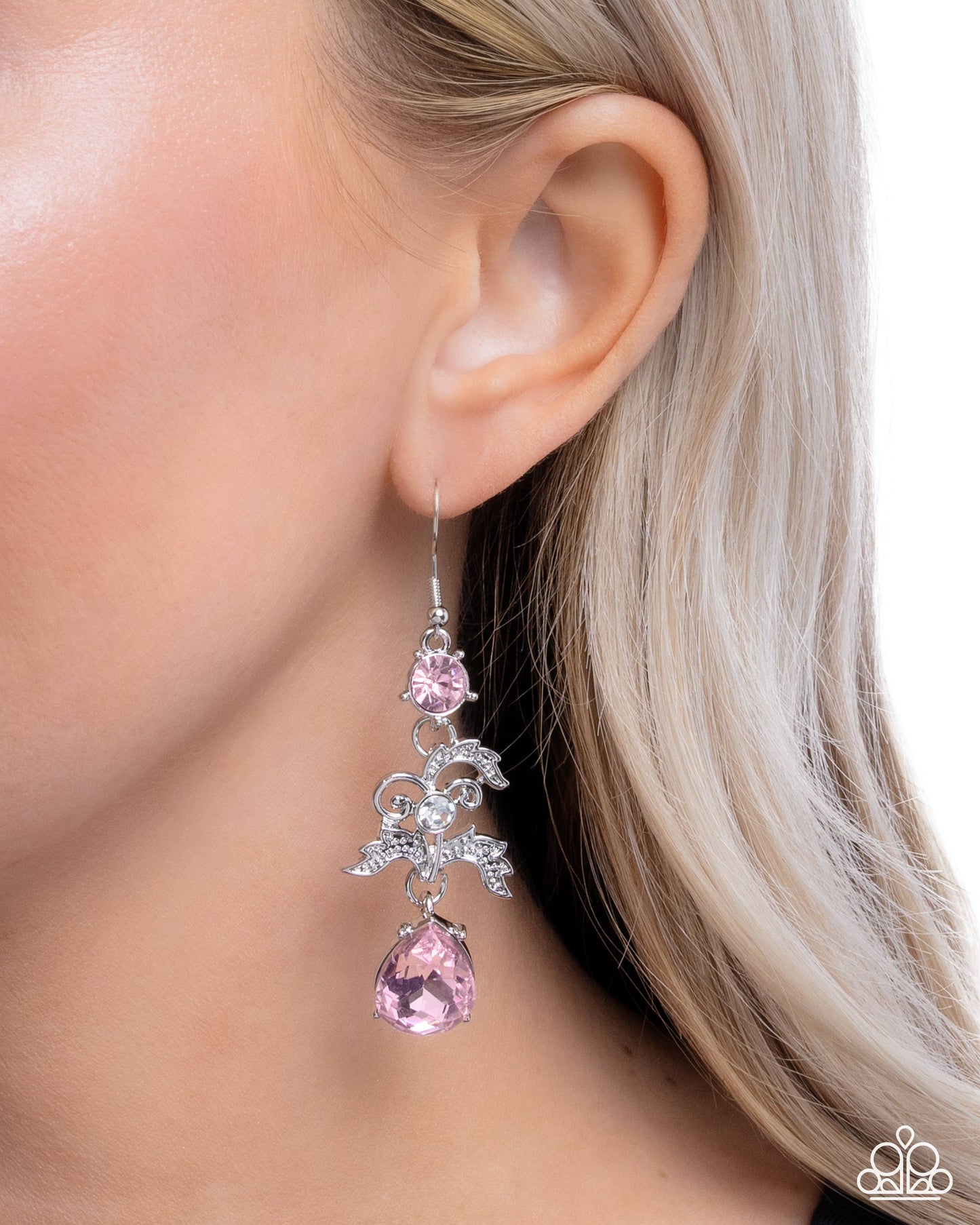 Paparazzi Spiral Sashay - Pink - Light Rose Gem & White Rhinestone Earring E3349