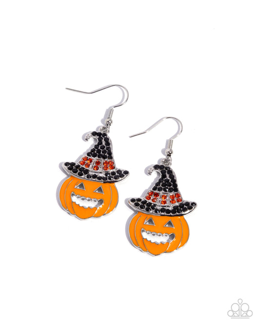Bewitching Behavior - Multi Black & Orange Rhinestone Pumpkin Halloween Earring Paparazzi