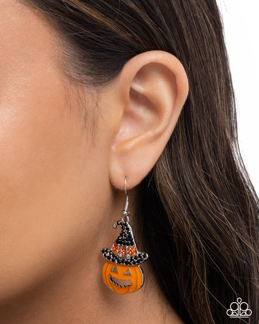 Bewitching Behavior - Multi Black & Orange Rhinestone Pumpkin Halloween Earring Paparazzi