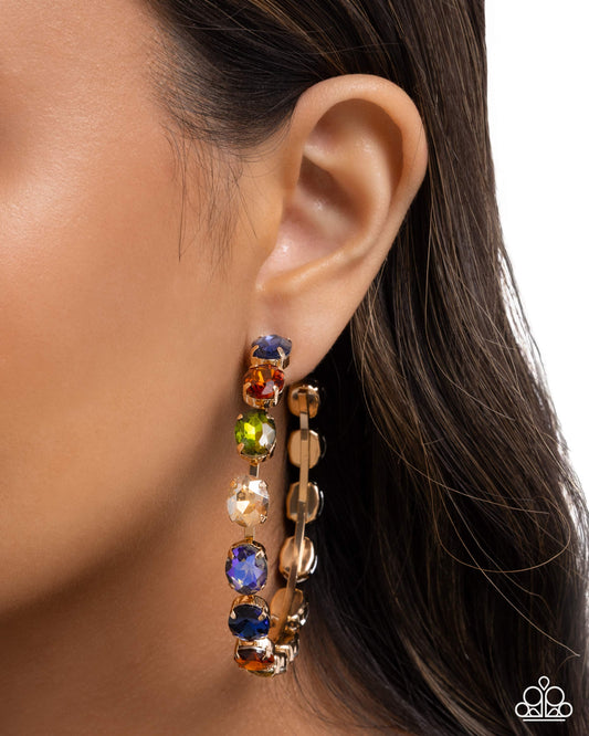 Paparazzi Grand Finale Glitz - Multicolored Gem 2 3/4 Inch Gold Hoop Earring
