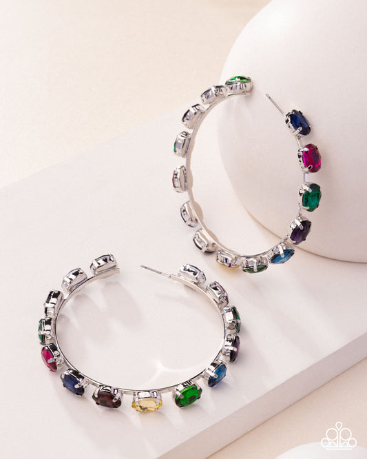Grand Finale Glitz - Multicolored Gem 2 3/4 Inch Hoop Earring Paparazzi 2025 Convention Exclusive E3009