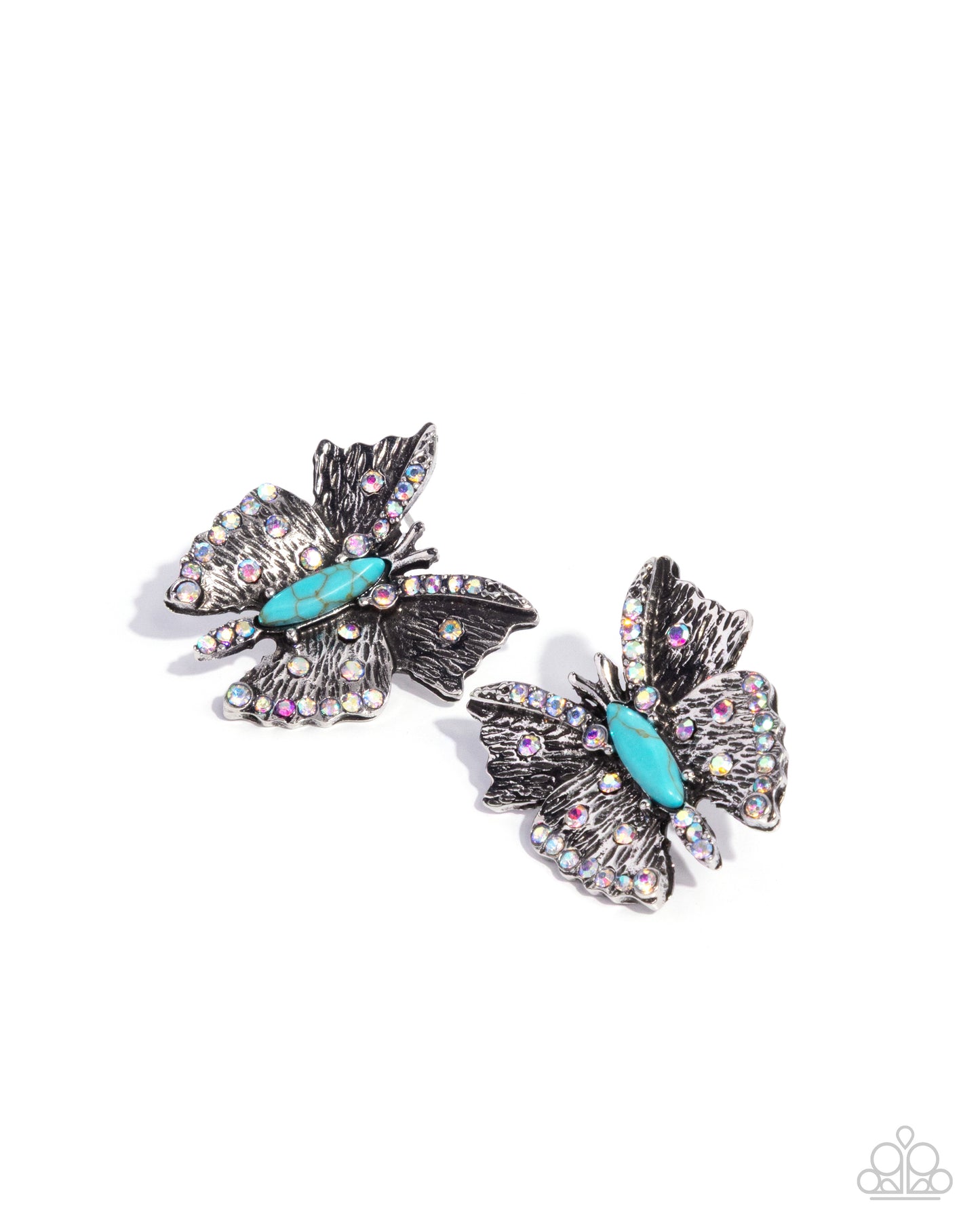 Paparazzi Hovering Harmony - Blue Turquoise Stone Silver Butterfly Post Earring