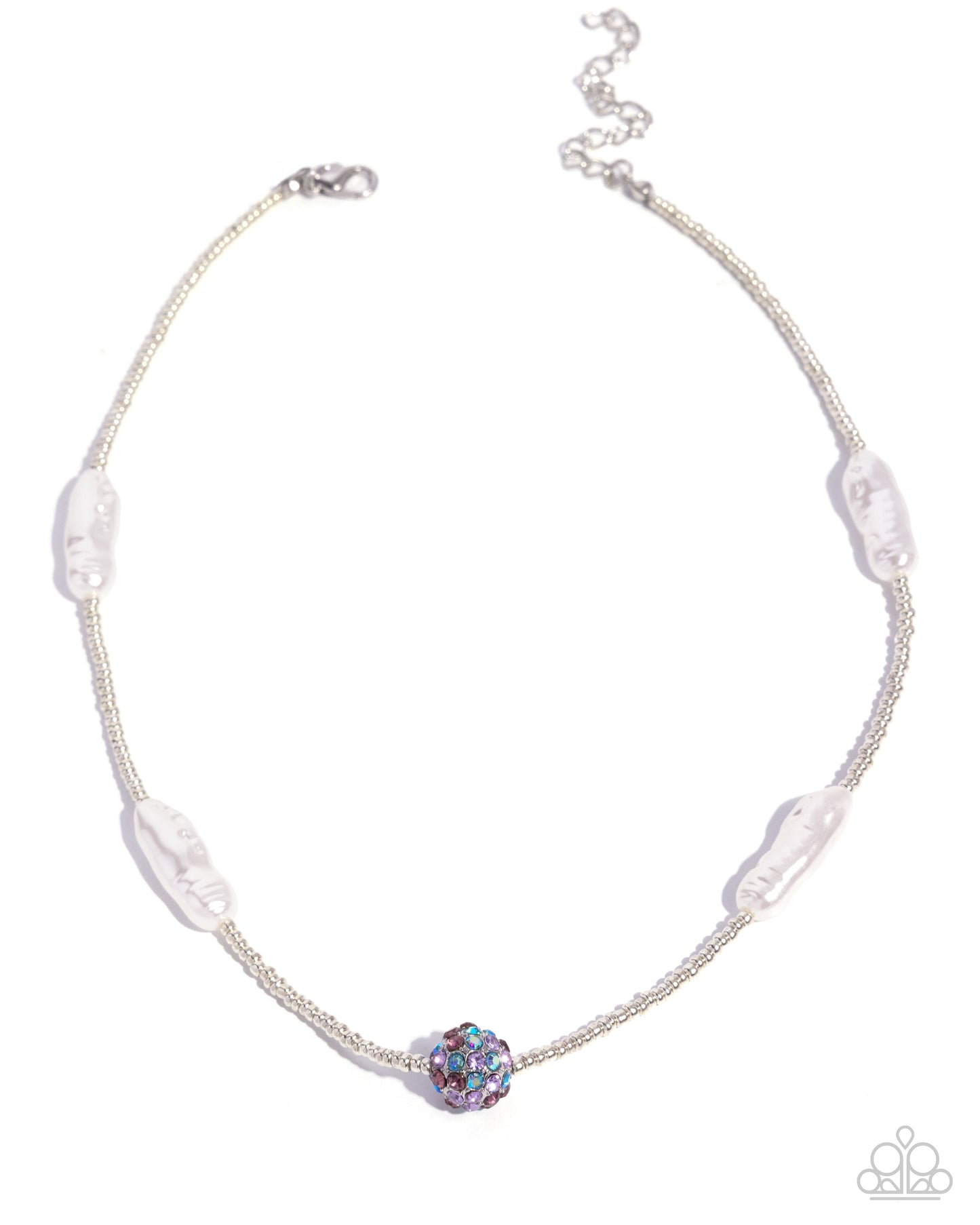 Paparazzi Baroque Ballroom - Purple, Light Amethyst, Violet & Aquamarine Rhinestone & White Pearl Bead Necklace N3923