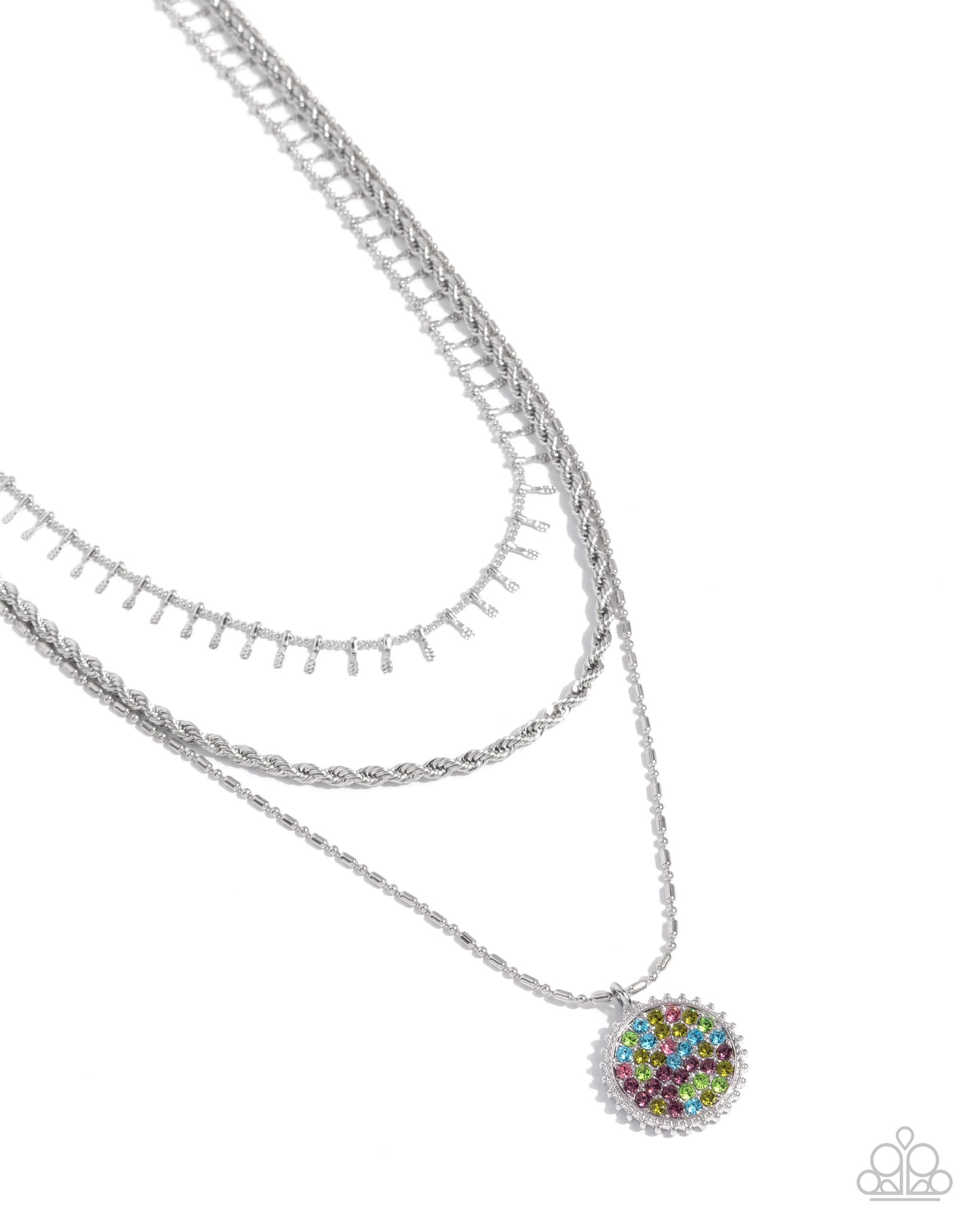 Paparazzi Mind-Blowing Boulevard - Multicolored Rhinestone Silver Layered Necklace N3979