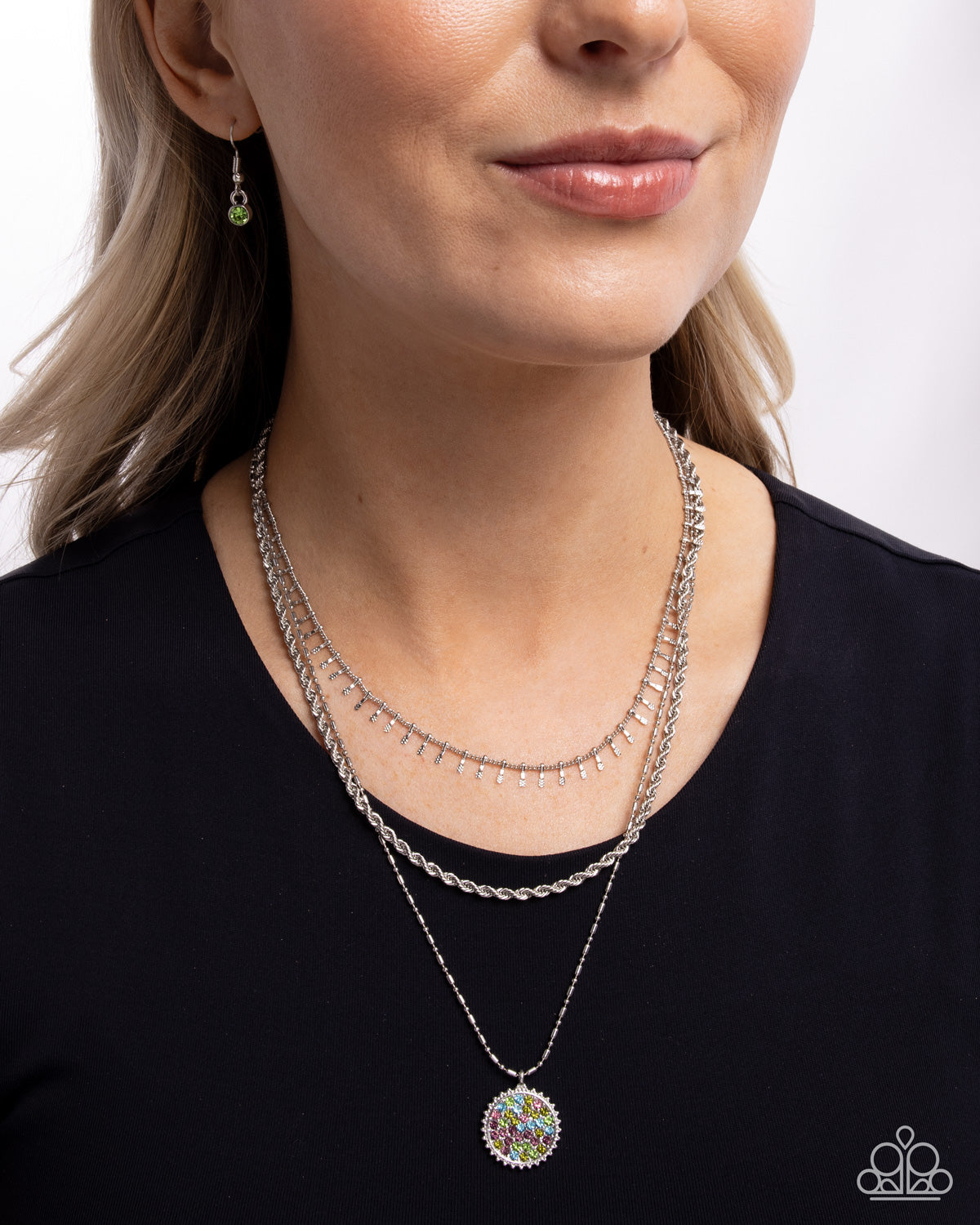 Paparazzi Mind-Blowing Boulevard - Multicolored Rhinestone Silver Layered Necklace N3979