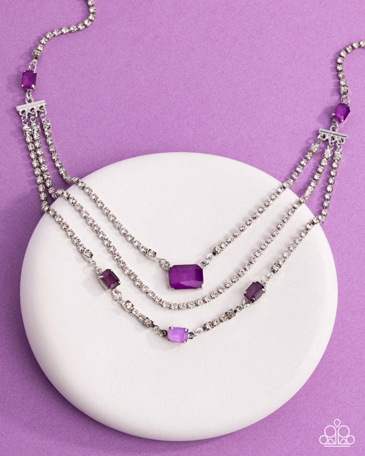 Paparazzi Limitless Luminescence - Purple Gem Silver White Rhinestone Layered Necklace