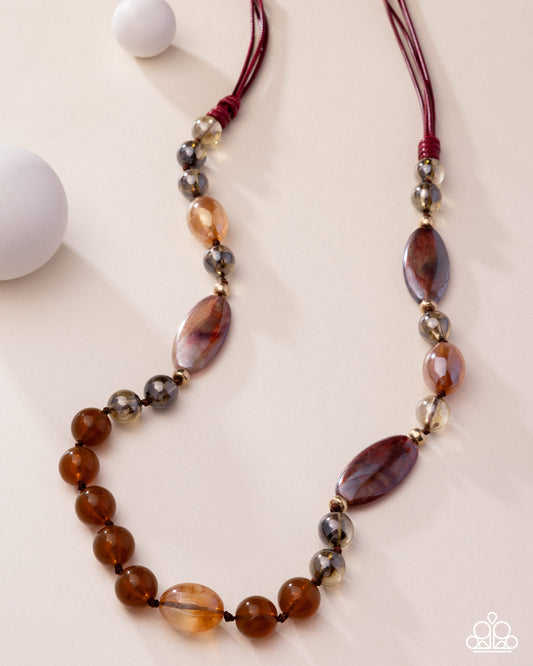 Entrancing Ease - Multi Brown Swirled, Gold Bead & Chili Oil Cording Necklace Paparazzi 2025 Convention Exclusive N3518