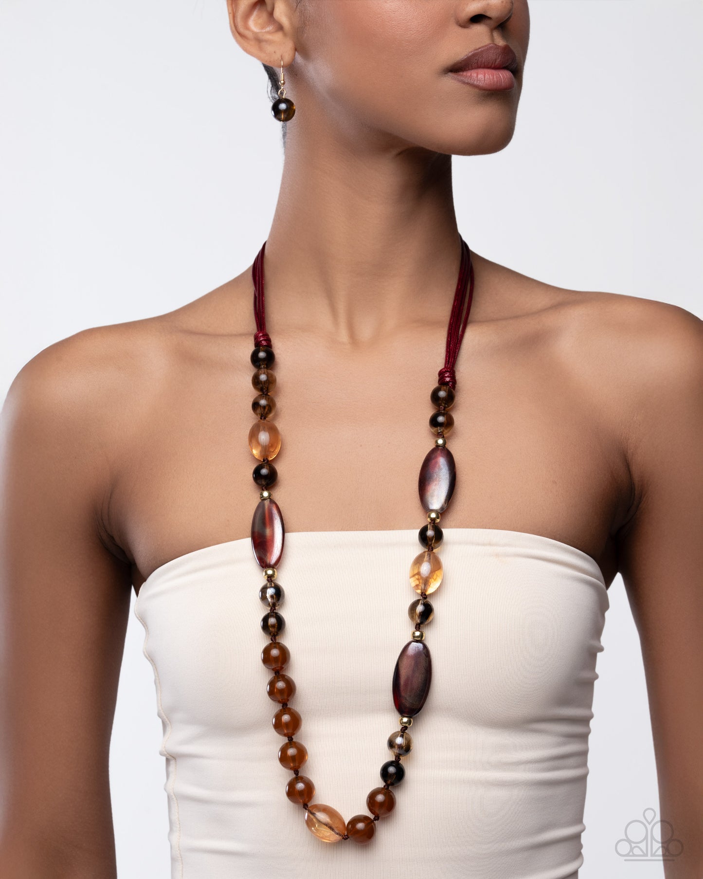Entrancing Ease - Multi Brown Swirled, Gold Bead & Chili Oil Cording Necklace Paparazzi 2025 Convention Exclusive N3518