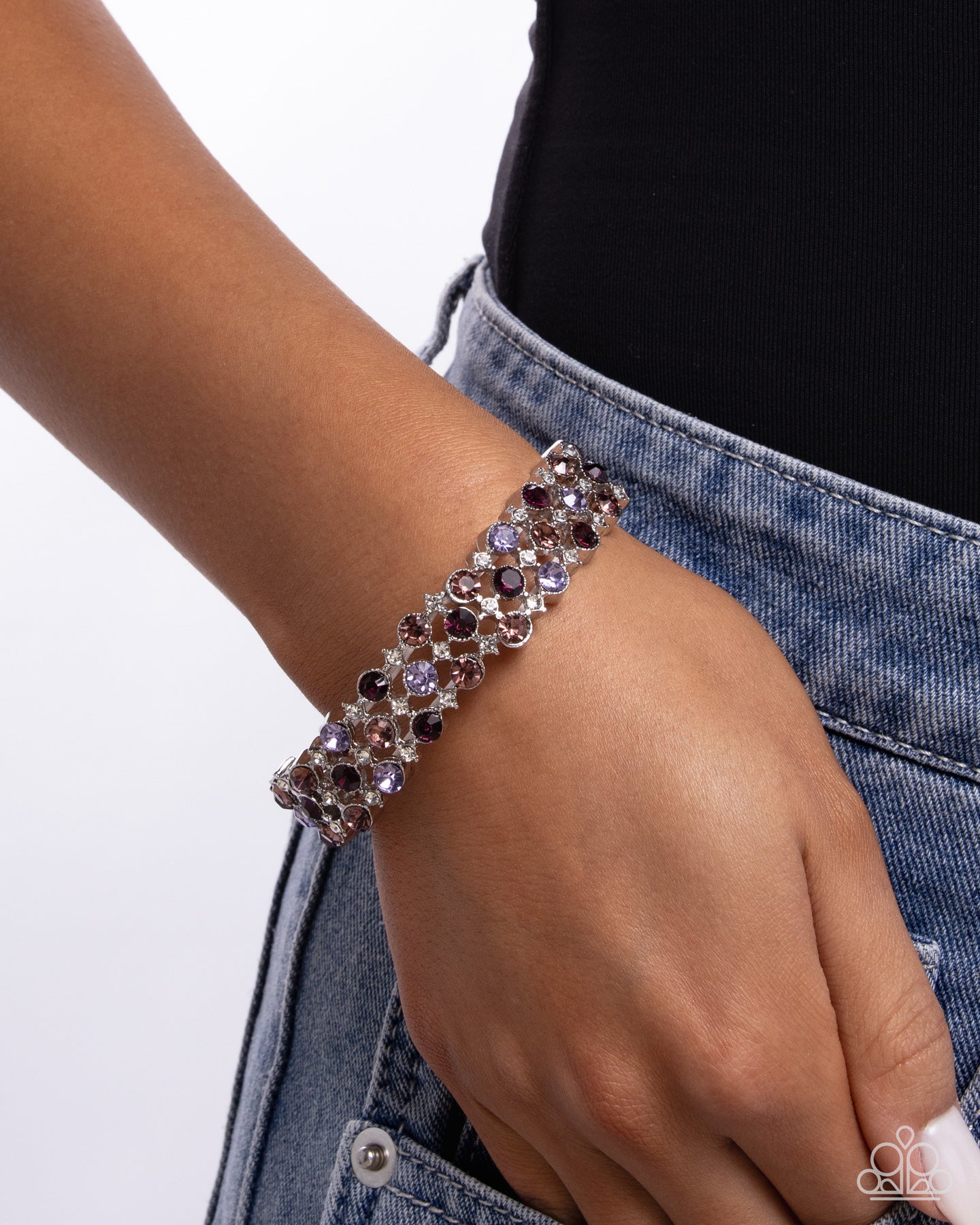 Paparazzi Ladylike Lattice - Purple, Light Amethyst, Fuchsia, Violet Rhinestone Stretch Bracelet B2450