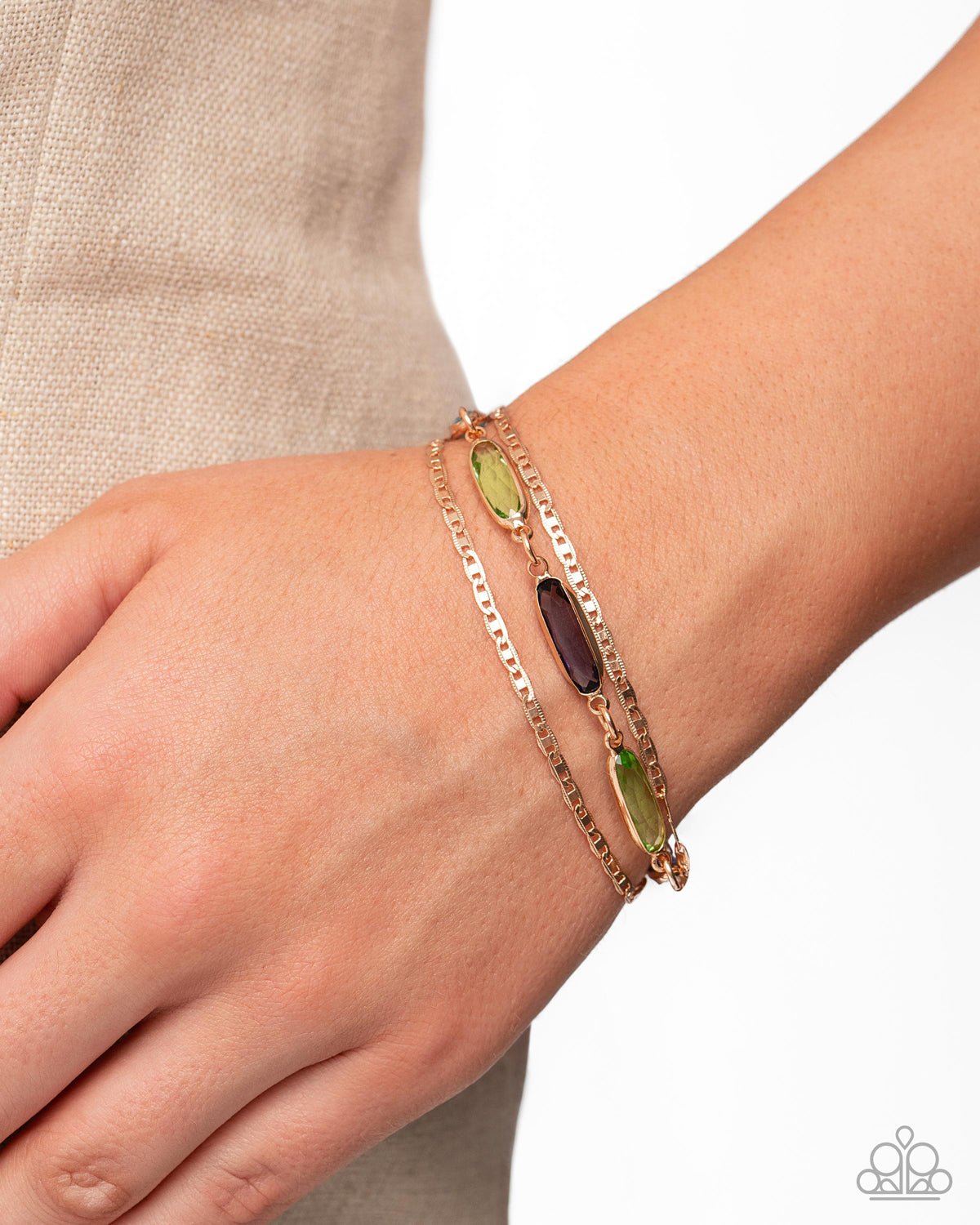 Paparazzi Tailored Tradition - Multicolored Transparent Bead Gold Chain Bracelet