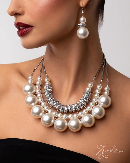 Affluent - White Pearl Silver Zi Necklace - Zi Collection 2025 - Paparazzi